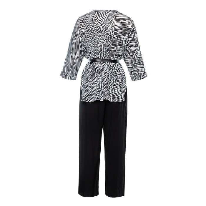 Костюм женский (туника и брюки), цвет чёрно-белый, принт зебра, размер 50 54305