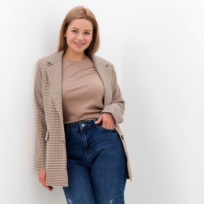 Пиджак женский, цвет коричневый, гусиная лапка, размер 52