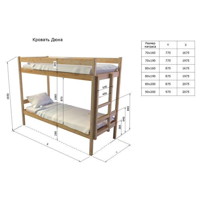 Двухъярусная кровать «Дюна», 70 × 160 см, массив сосны - фото 1908906300