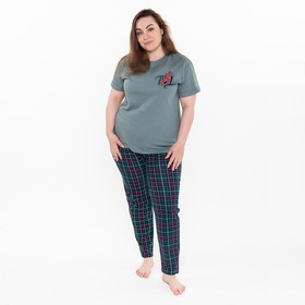 Костюм женский домашний (футболка и брюки), цвет ментол, размер 52