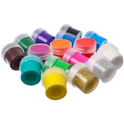 Гуашь 14 цветов, 2 цвета с блёстками, по, 20 мл Тачки