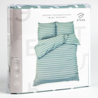 Постельное бельё евро «Этель» Mint stripes, поплин