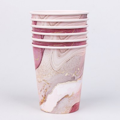 Стакан одноразовый бумажный «Розовый мрамор», набор 6 шт., 250 мл