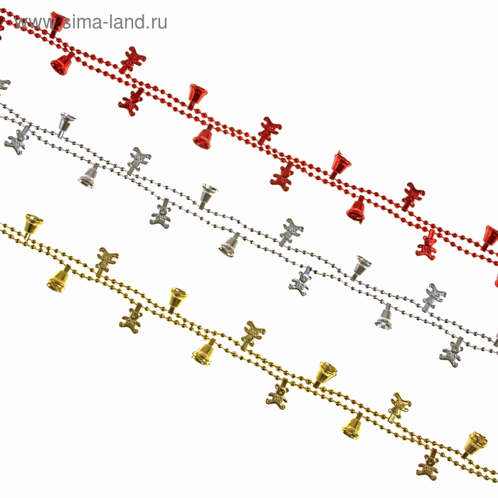 Бусы на ёлку 4,5 м "Колокольчики глянец" микс - Фото 1