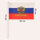 Флаг России "Герб", 20 х 30 см, шток 40 см, полиэфирный шёлк - фото 300490462