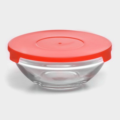 Салатники Доляна «Классика» с крышками, набор 5 шт.: 900/ 500/350/200/130 мл, стекло, красные