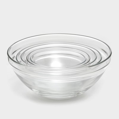 Салатники Доляна «Классика» с крышками, набор 5 шт.: 900/ 500/350/200/130 мл, стекло, красные