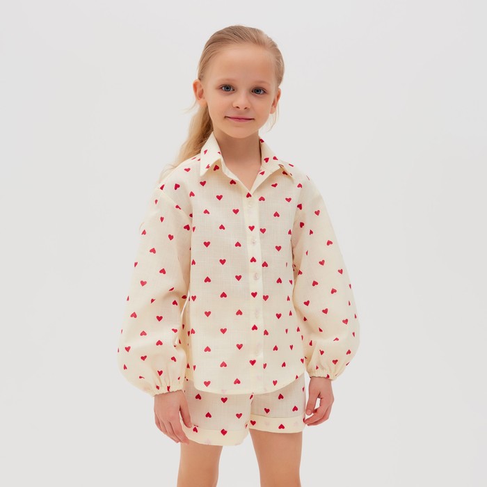 Блузка для девочки MINAKU: Cotton Collection, бежевая, рост 116 см