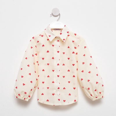 Блузка для девочки с сердечками MINAKU: Cotton Collection, бежевая, рост 128 см