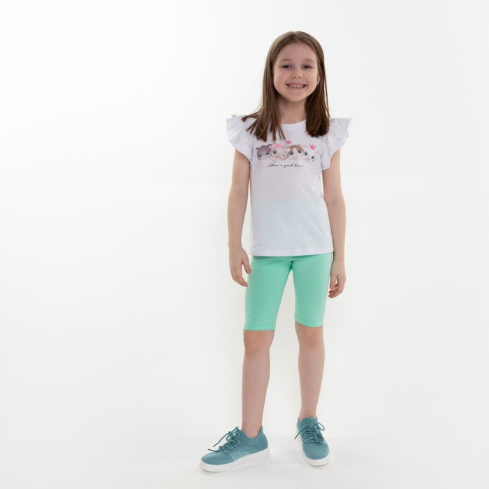 Костюм для девочки (футболка, бриджи), цвет белый/ментол, рост 104 см