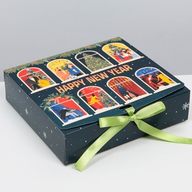 Коробка складная двухсторонняя «Новогодние окна», 20 х 18 х 5 см, Новый год