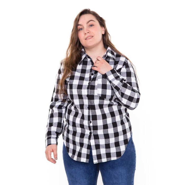 Рубашка женская, чёрно-белая клетка, размер 50 54358