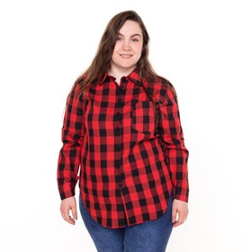 Рубашка женская, красно-черная клетка, размер 52