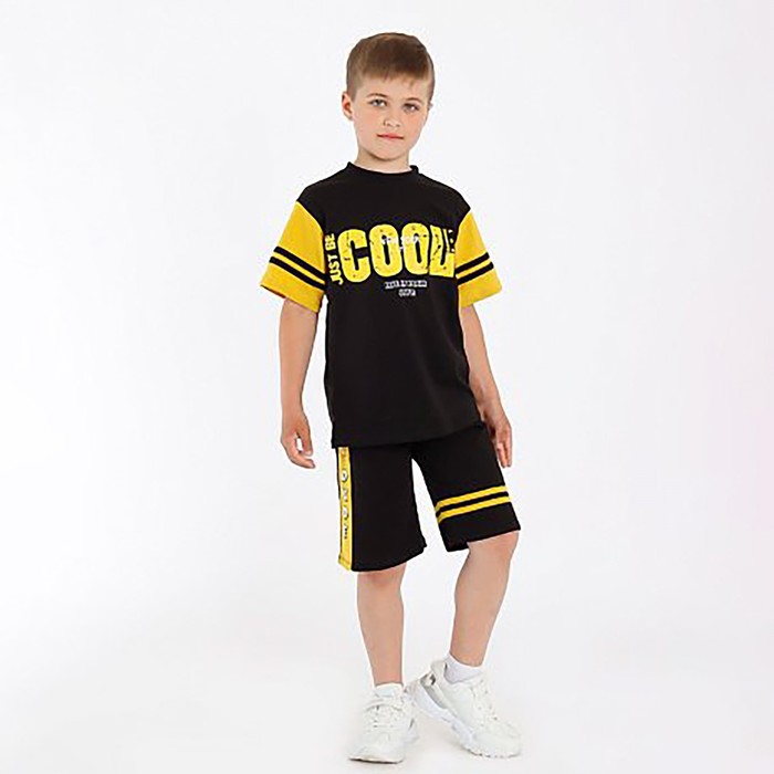 Комплект для мальчика (футболка, шорты), цвет чёрный, рост 122 см