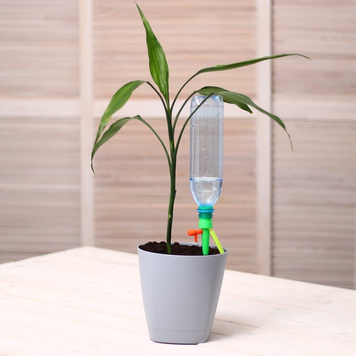 Автополив для домашних растений под бутылку, пластиковый, зелёный, регулируемый, высота 12 см, 2 шт. - фото 1889805002