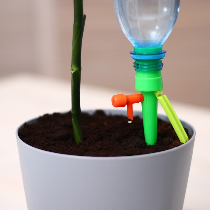 Автополив для домашних растений под бутылку, пластиковый, зелёный, регулируемый, высота 12 см, 2 шт. - фото 1889805003