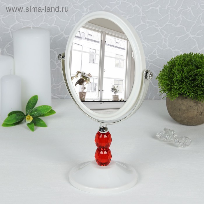 Зеркало на ножке, с увеличением, зеркальная поверхность — 11,8 × 14,8 см, цвет белый/красный - Фото 1