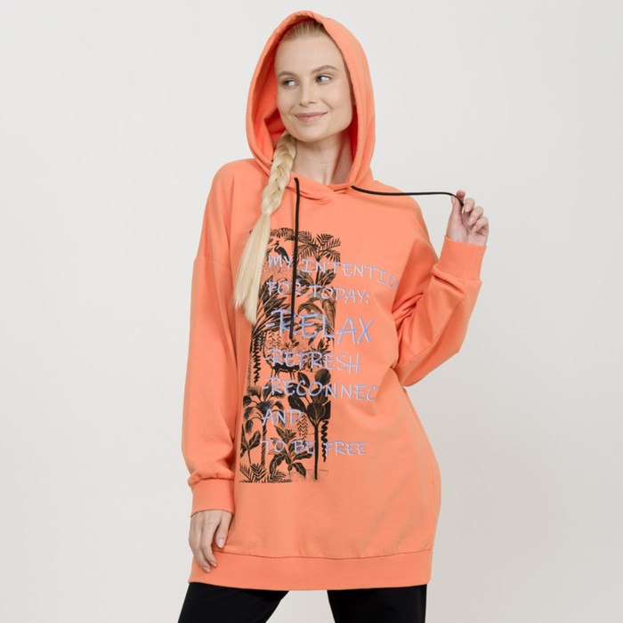 Худи женское удлинённое Pelican, размер 48, цвет оранжевый - Фото 1