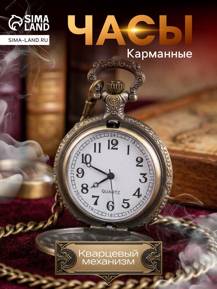 Карманные кварцевые часы «Паровоз», на цепочке 80 см - Фото 1