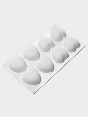 Форма для муссовых десертов и выпечки KONFINETTA «Сердца», 30×17.5×3 см, 8 ячеек (6.2×6 см), силикон, белая