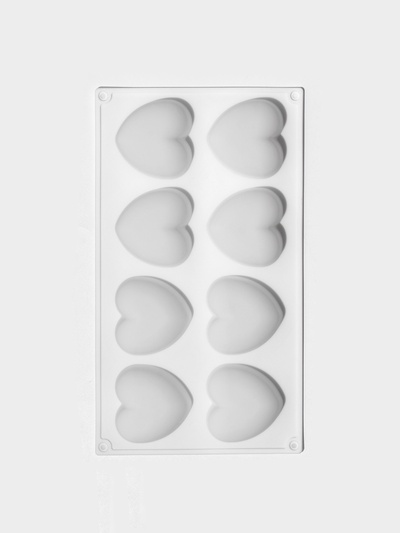 Форма для муссовых десертов и выпечки KONFINETTA «Сердца», 30×17.5×3 см, 8 ячеек (6.2×6 см), силикон, белая