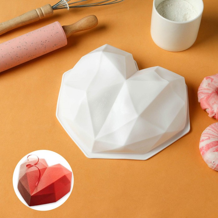 Форма для муссовых десертов и выпечки KONFINETTA «Геометрия любви», силикон, 21,5×20×6 см, цвет белый - Фото 1