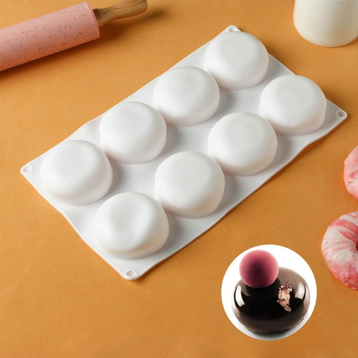 Форма для муссовых десертов и выпечки KONFINETTA «Пуэнти», силикон, 30×18×3 см, 8 ячеек (6,6×3 см), цвет белый