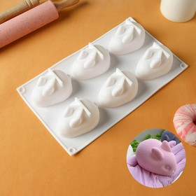 Форма силиконовая для выпечки и муссовых десертов KONFINETTA «Кролик», 29×17,2×4,3 см, 6 ячеек, ячейка 8,5×5,5, цвет белый