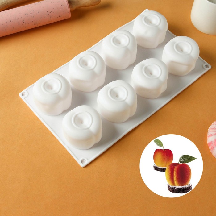 Форма силиконовая для выпечки и муссовых десертов KONFINETTA «Персики», 29,5×17×4,5 см, 8 ячеек, цвет белый - фото 9748682