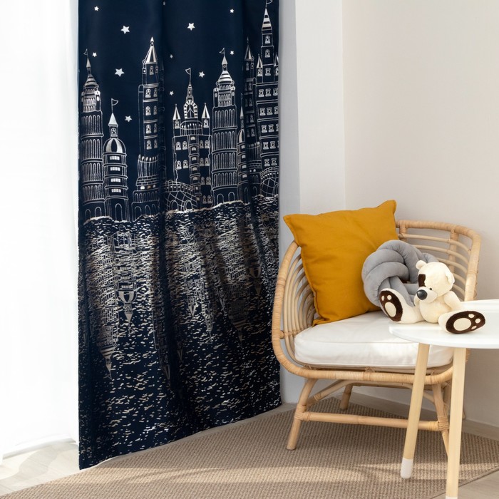 Портьера Этель «Ночной город» без держателя, цвет синий, 110х260 см, блэкаут, 100% полиэстер - Фото 1