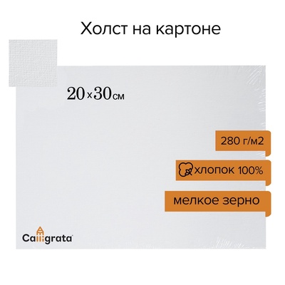 Холст на картоне Calligrata, хлопок 100%, 20×30 см, 3 мм, акриловый грунт, мелкое зерно, 280 г/м²