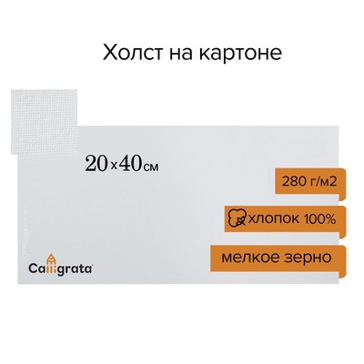Холст на картоне Calligrata, хлопок 100%, 20 х 40 см, 3 мм, акриловый грунт, мелкое зерно, 280 г/м2