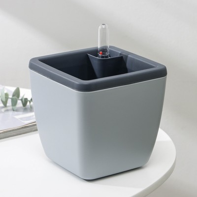 Кашпо для цветов с автополивом Munchen, 1.5 л (850 мл), 13×13 см, h=16.8 см, серое