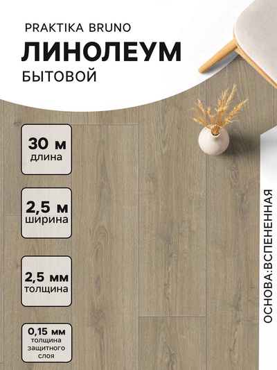 Линолеум бытовой Tarkett Praktika Bruno 1, ширина 2.5 м, толщина 2.5 мм, 30 пог. м