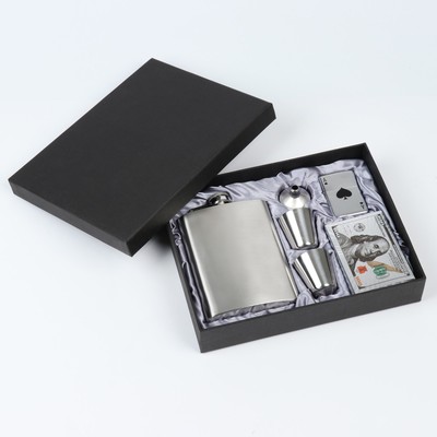 Подарочный набор 6 в1, фляжка 240 мл, рюмка 30 мл, воронка, 2.5×3.5 см, карты, зажигалка, металл, пластик