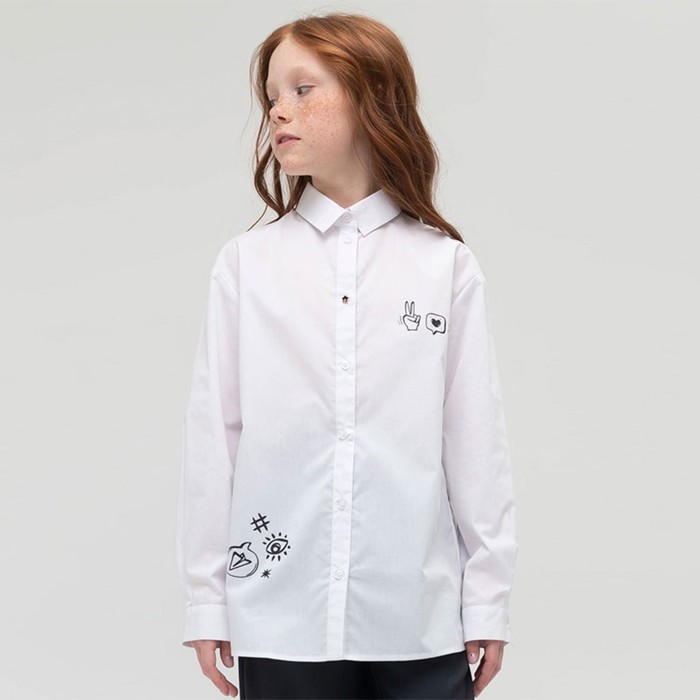 Блузка для девочек, рост 128 см, цвет белый