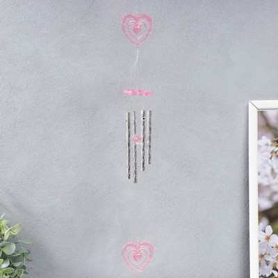 Музыка ветра «Сердце», пластик, 4 трубочки 10×1 см, 2 фигурки, h=52 см, МИКС