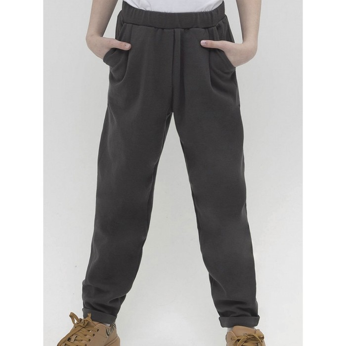 Брюки для девочек, рост 134 см, цвет темно-серый - Фото 1