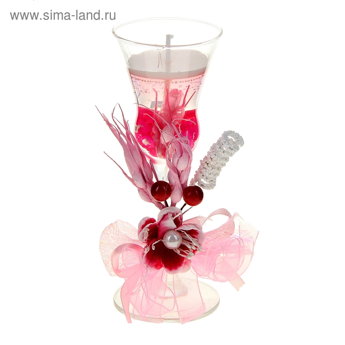 Свеча гелевая "Цветок с вишенками", цвет розовый - Фото 1