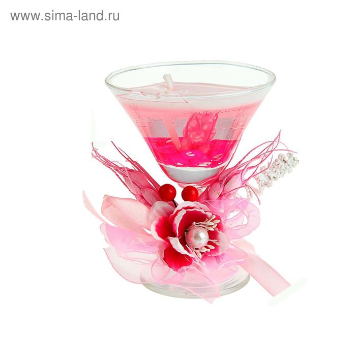 Свеча гелевая "Цветок с вишенками", цвет розовый - Фото 1