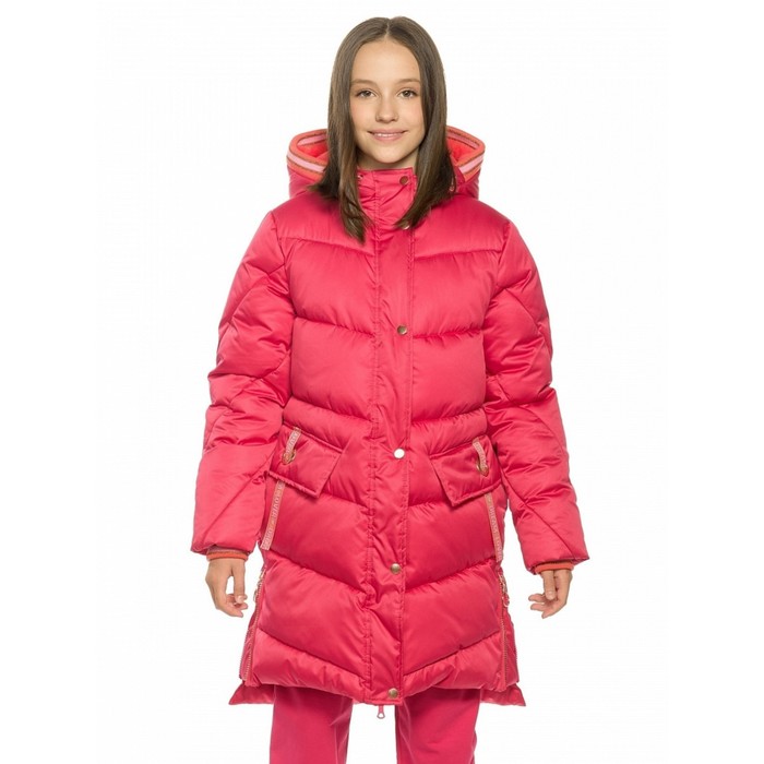Пальто для девочек, рост 140 см, цвет малиновый