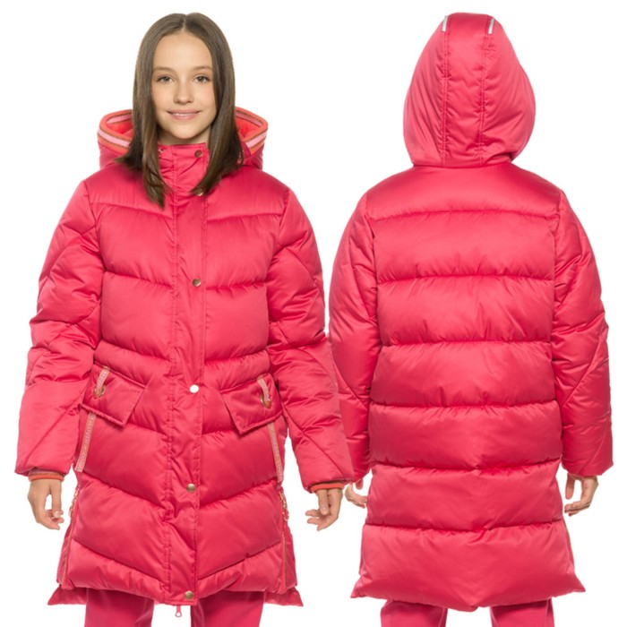Пальто для девочек, рост 128 см, цвет малиновый