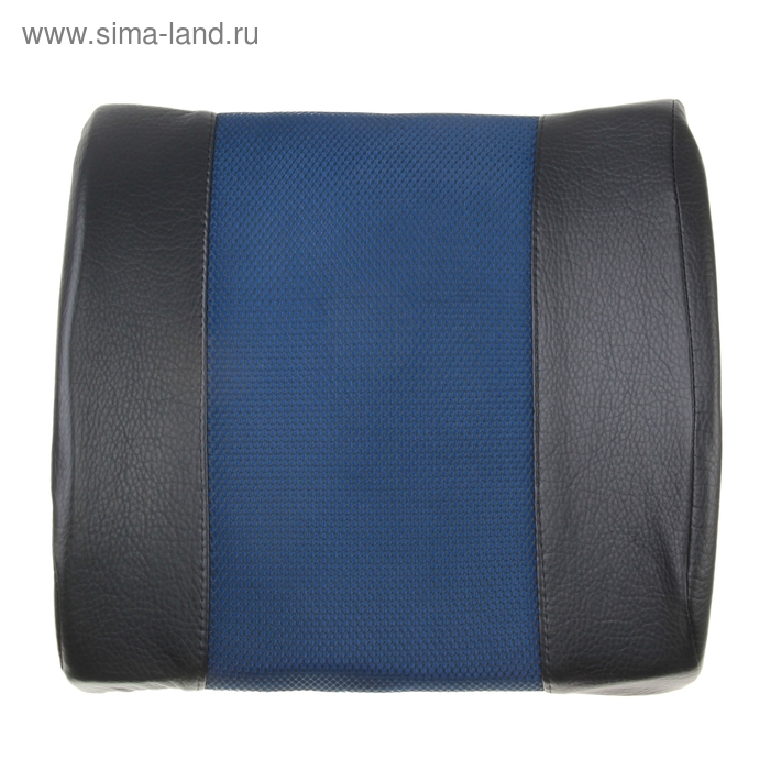 Ортопедическая подушка для поясницы на спинку сиденья черная кож.зам и синяя вставка - Фото 1