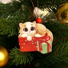 Подвеска новогодняя деревянная «Кот с подарочком» - Фото 2