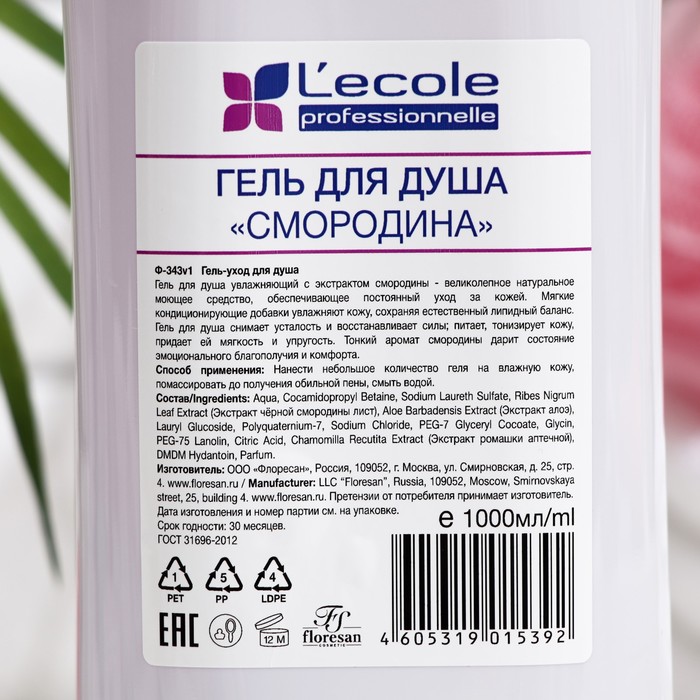 Гель для душа Floresan "Смородина", 1000 мл 28436