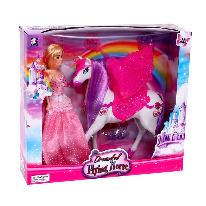 Лошадь для кукол «Единорожка», с куклой 54398