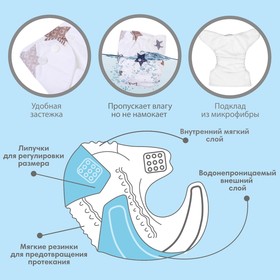 Многоразовый подгузник «Звезды», 3-15 кг, цвет белый, Крошка Я