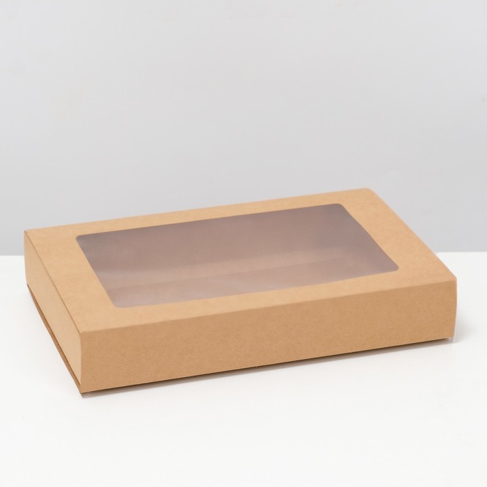 Коробка складня, пенал, с окном, крафтовая, 30 х 20 х 5 см - Фото 1