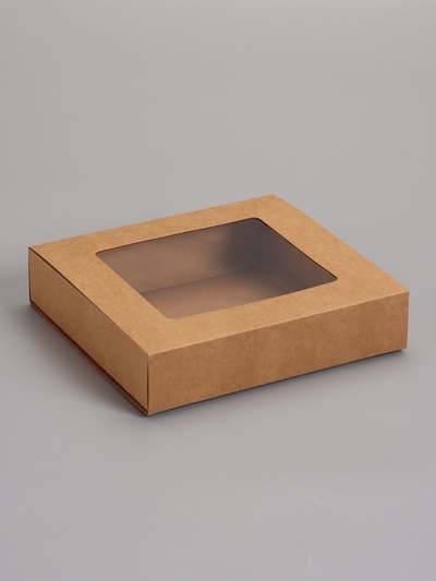 Коробка подарочная складная, упаковка, пенал, с окном, крафт, 18×16×4 см