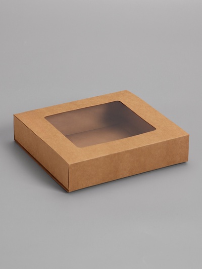 Коробка подарочная складная, упаковка, пенал, с окном, крафт, 18×16×4 см